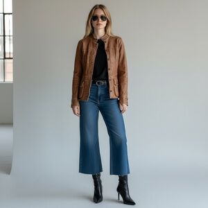 Leather jacket aviator smooth butter soft distressed tan lined medium